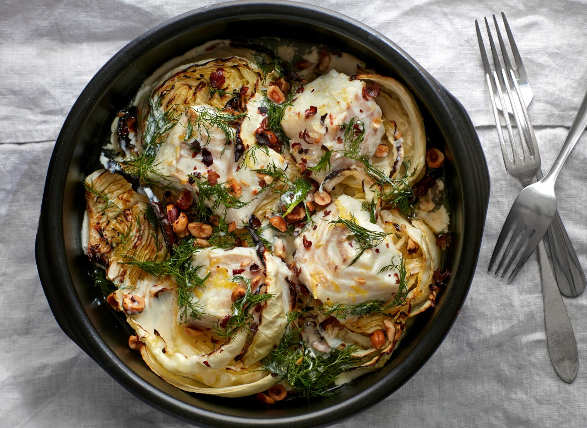 Opskrift på citronbagt torsk med hvidkål