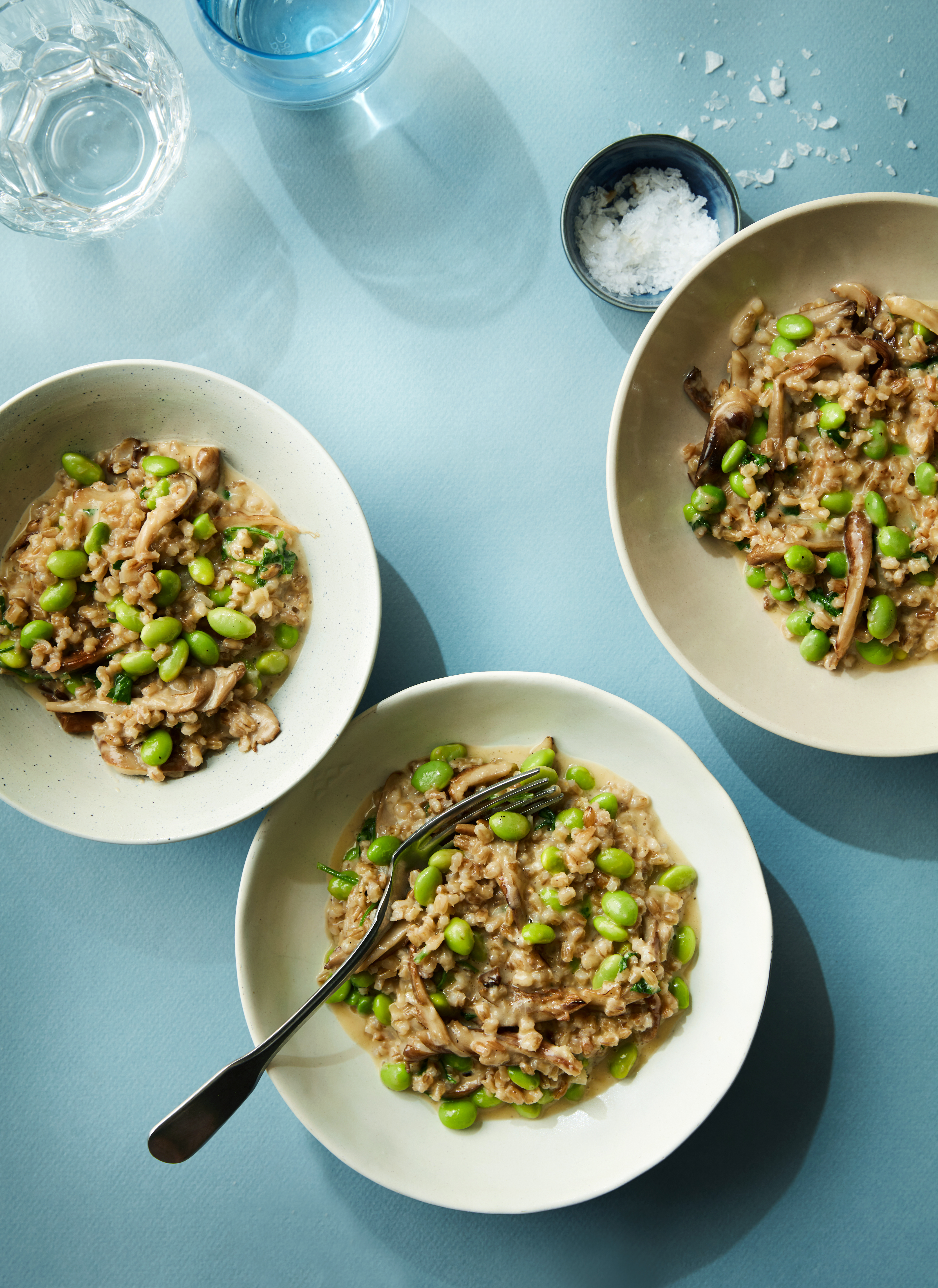 Kornotto med svampe og edamamebønner